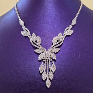 Christina Collection Stunning Petal Leaf Drop Long Elegant Rhinestone Necklace